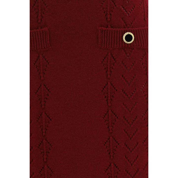 Alessandra Rich Bordeaux Wool Oves Aries Midi Skirt
