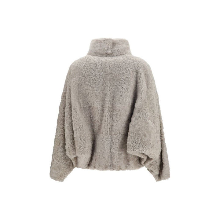 Brunello Cucinelli Gray Faux Fur Full-Length Jacket