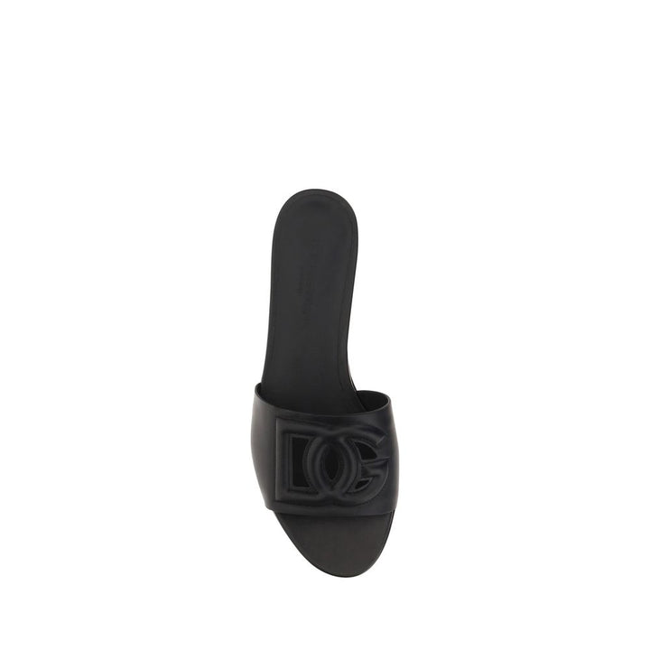 Dolce & Gabbana Black Calf Leather Bos Taurus Flat Sandals