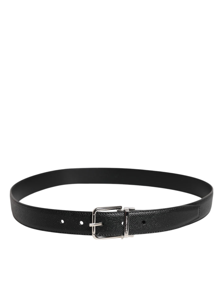Dolce & Gabbana Black Calf Leather Classic Silver Buckle Belt