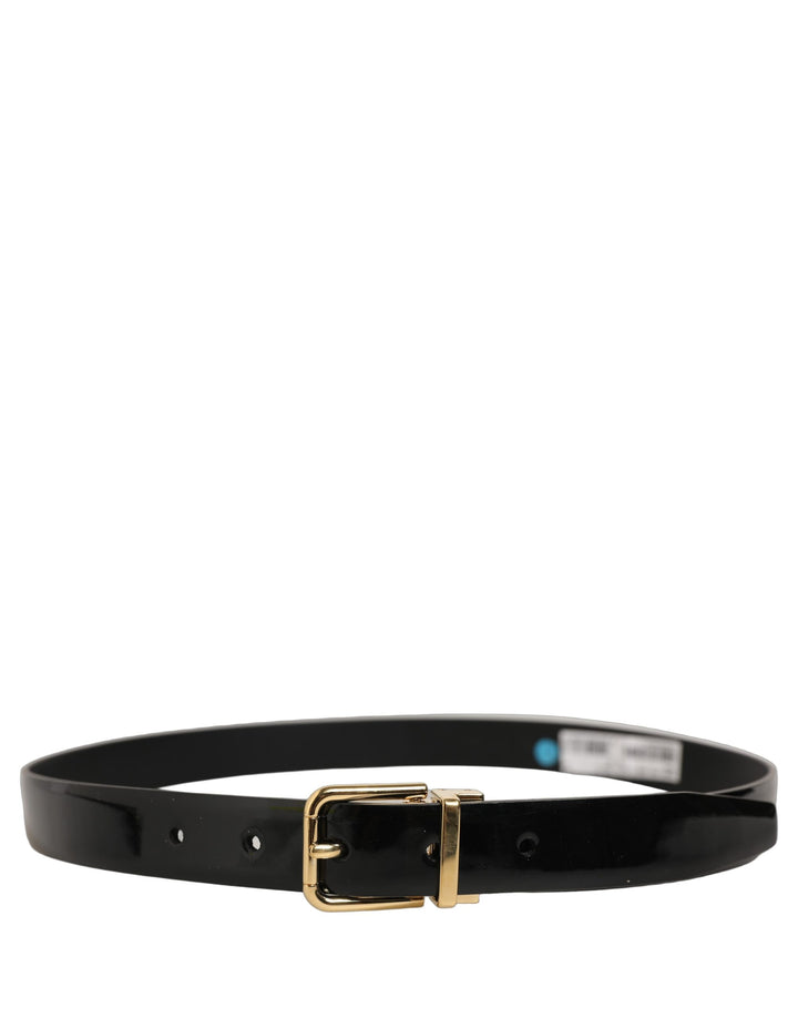 Dolce & Gabbana Black Classic Leather Gold Tone Buckle Belt