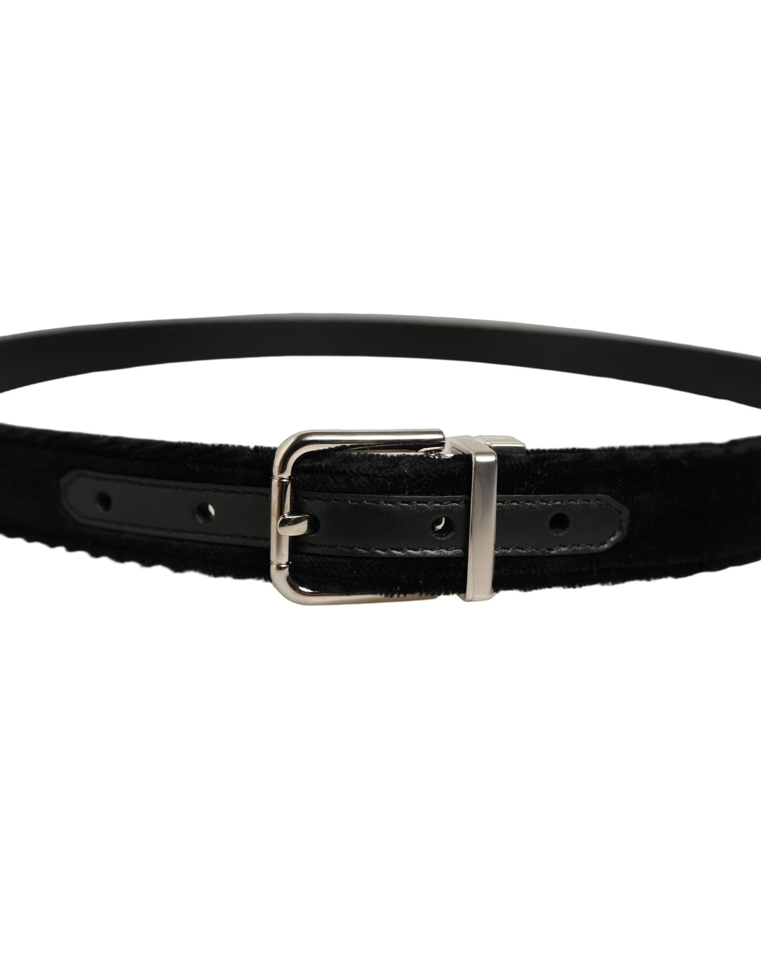 Dolce & Gabbana Black Velvet Silver Tone Metal Buckle Belt