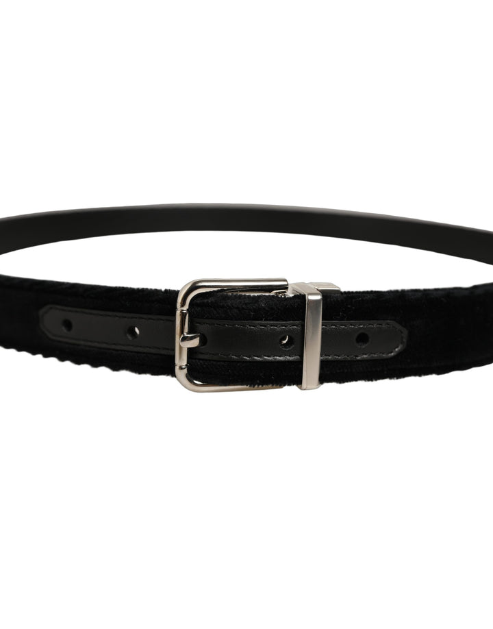 Dolce & Gabbana Black Velvet Silver Tone Metal Buckle Belt