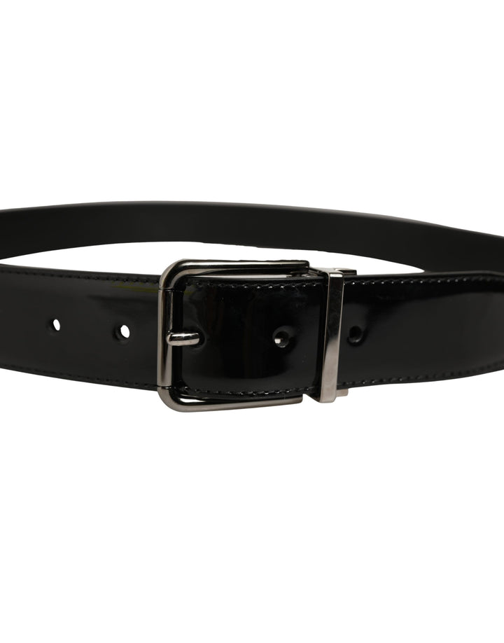 Dolce & Gabbana Black Patent Leather Silver Metal Buckle Belt