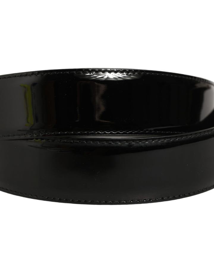 Dolce & Gabbana Black Patent Leather Silver Metal Buckle Belt