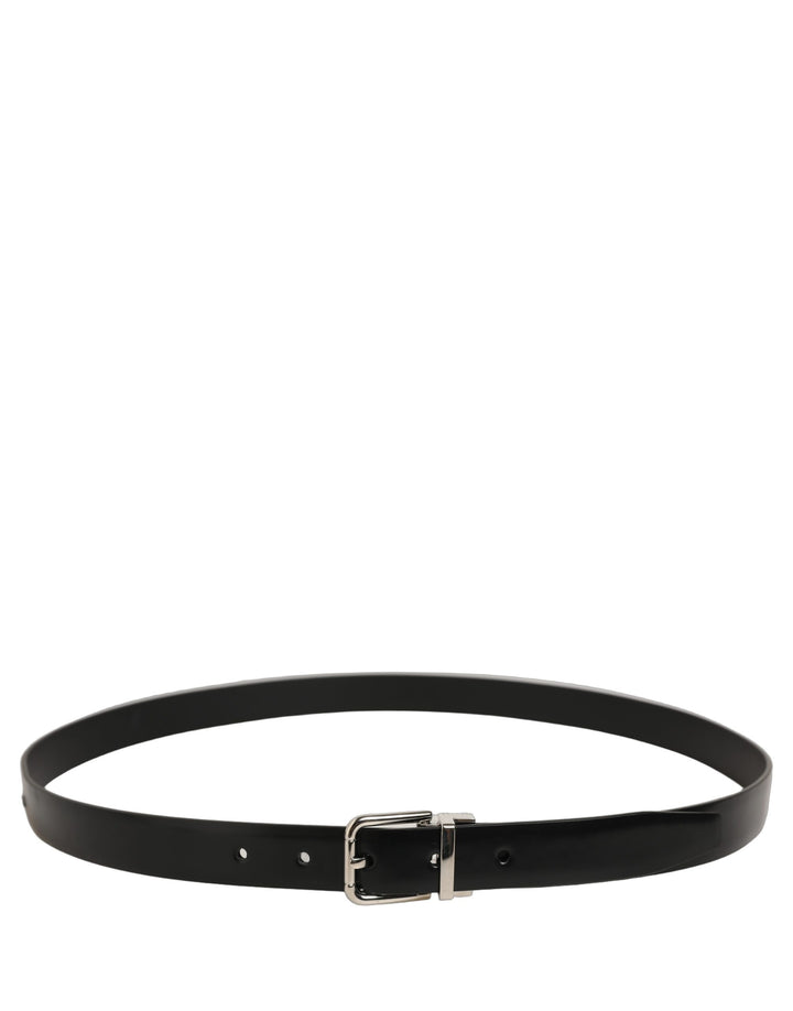 Dolce & Gabbana Black Leather Silver Tone Metal Buckle Belt