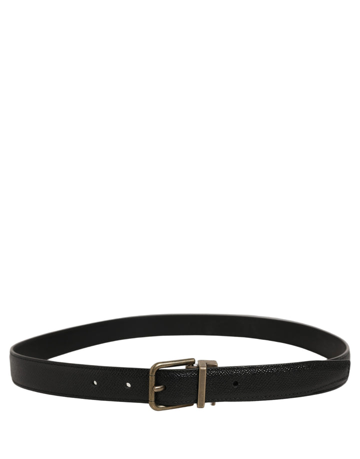 Dolce & Gabbana Men Black Calf Leather Gold Metal Buckle Belt