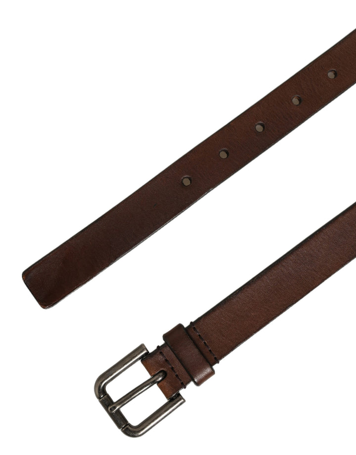 Dolce & Gabbana Brown Leather Silver Tone Metal Buckle Belt
