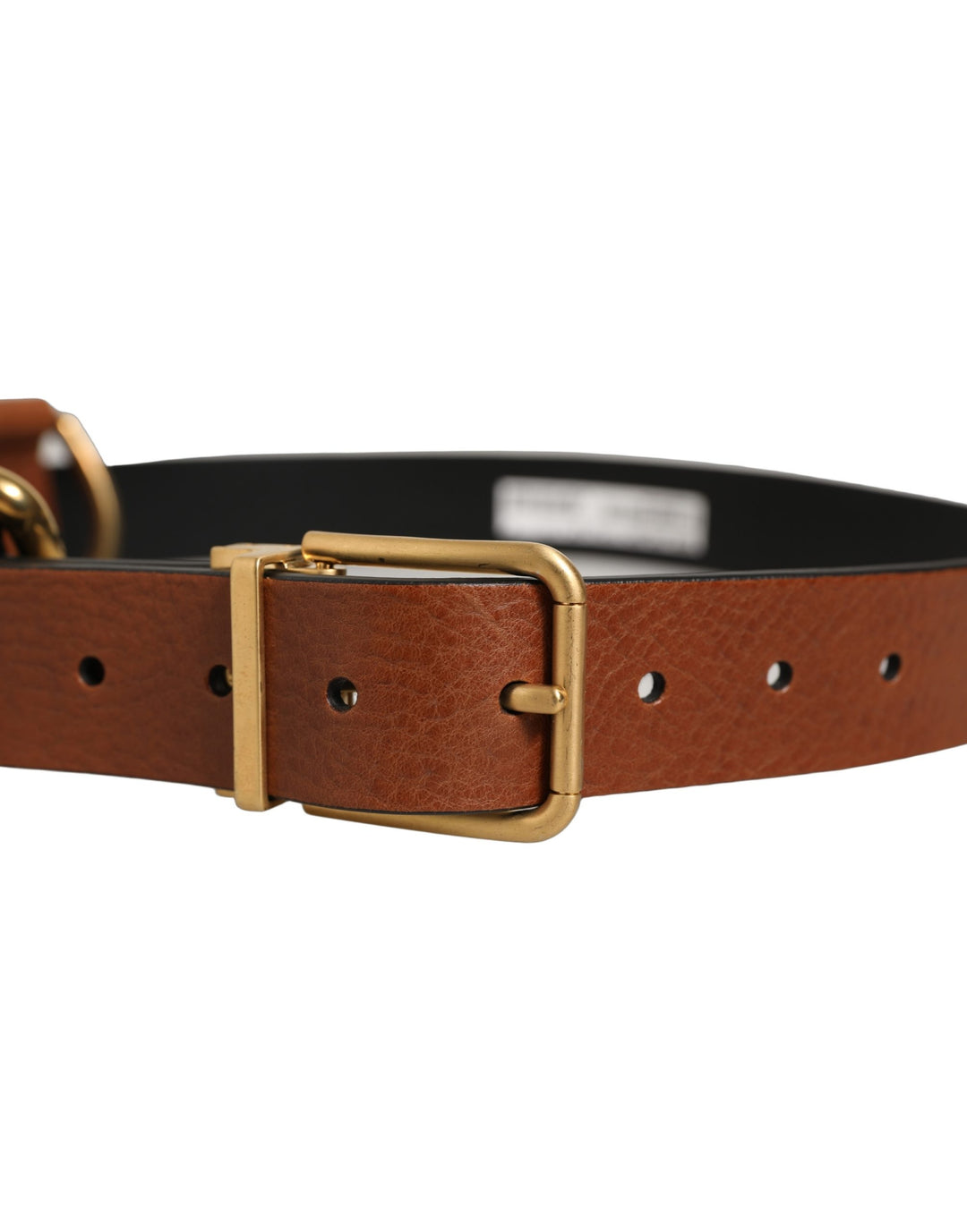 Dolce & Gabbana Brown Leather Gold Metal Rings Buckle Belt
