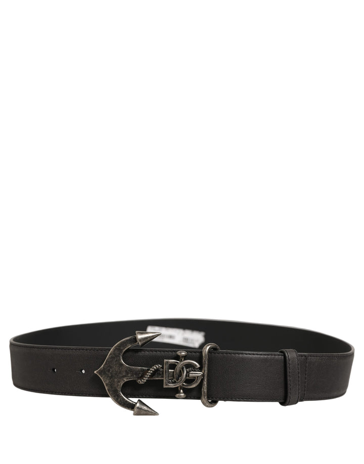 Dolce & Gabbana Black Leather Anchor Logo Metal Buckle Belt
