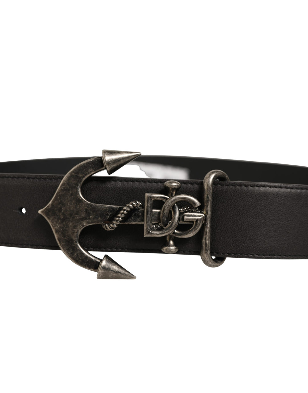 Dolce & Gabbana Black Leather Anchor Logo Metal Buckle Belt