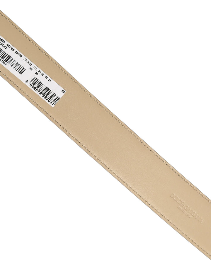 Dolce & Gabbana Beige Leather Silver Tone Metal Buckle Belt