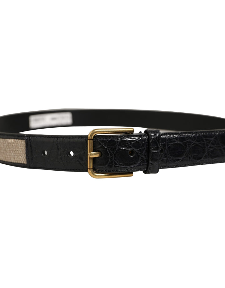 Dolce & Gabbana Beige Black Woven Leather Metal Buckle Belt