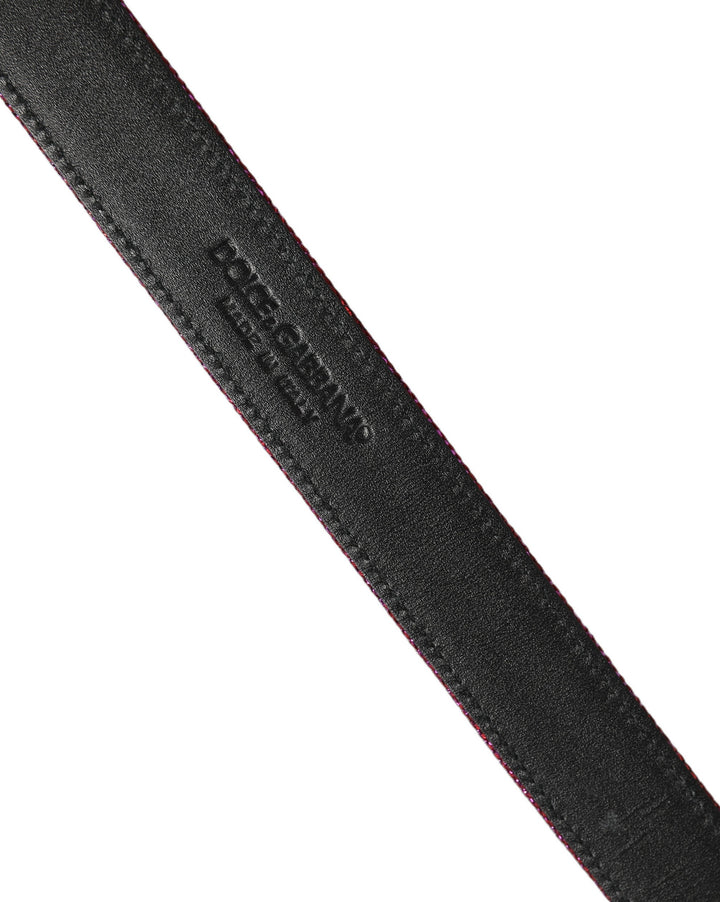 Dolce & Gabbana Men Fuchsia Glitter Silver Metal Buckle Belt