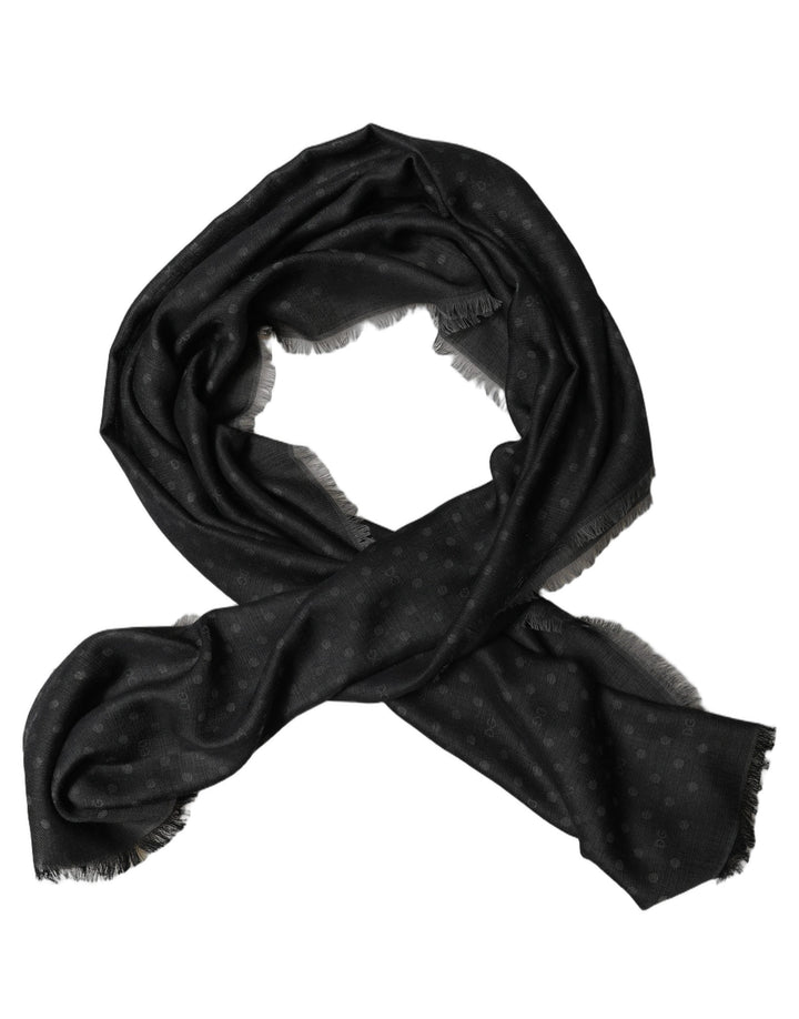 Dolce & Gabbana Men Black Viscose Polka Dot Fringe Shawl Lace Stole