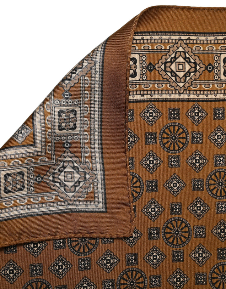 Dolce & Gabbana Brown Geometric Pocket Square Foulard Scarf