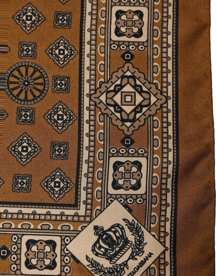 Dolce & Gabbana Brown Geometric Pocket Square Foulard Scarf