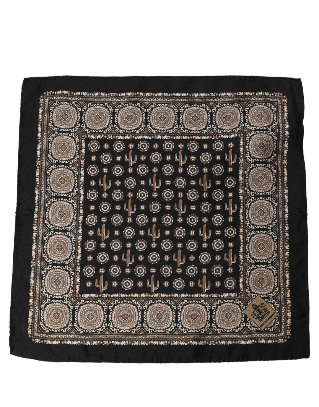 Dolce & Gabbana Black Cactus Silk Pocket Square Foulard Scarf