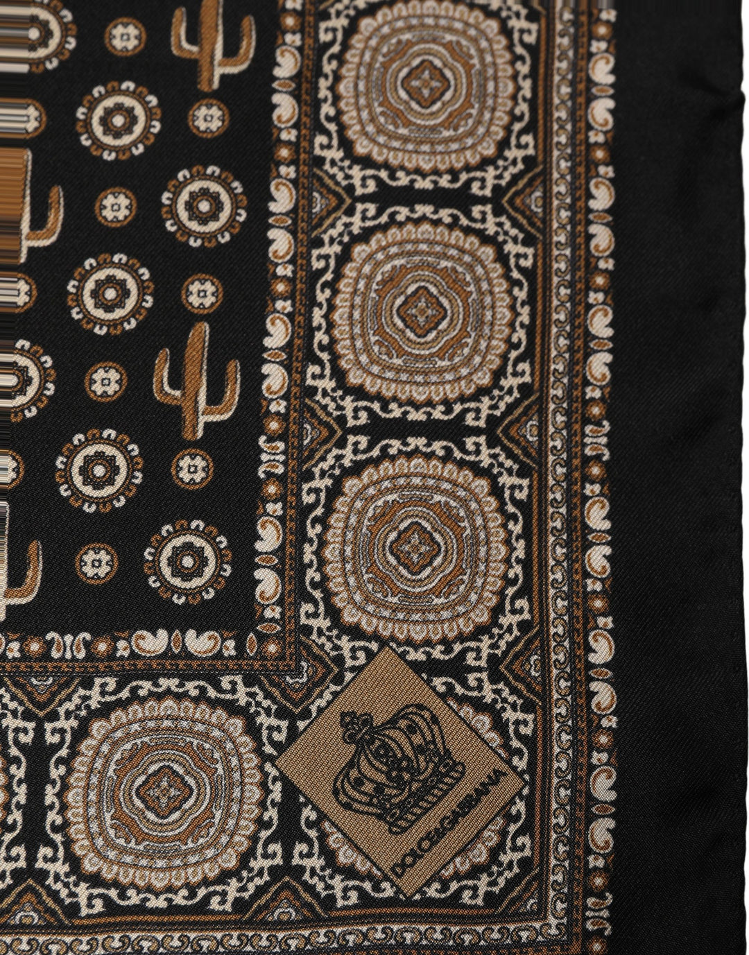 Dolce & Gabbana Black Cactus Silk Pocket Square Foulard Scarf