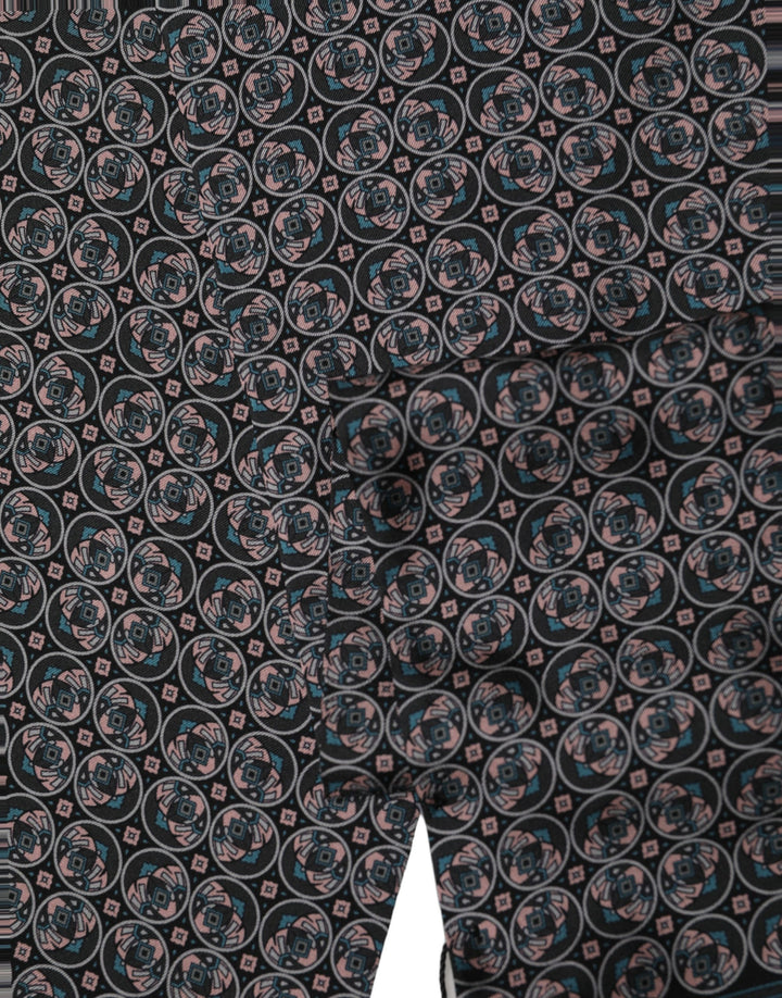Dolce & Gabbana Black Silk Geometric Fringed Neck Shawl Scarf