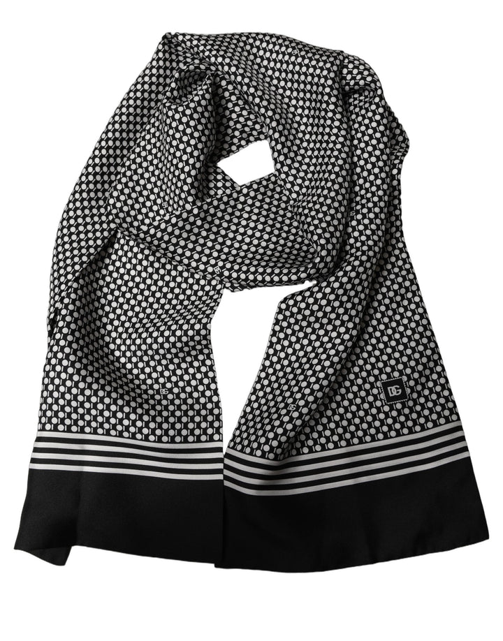 Dolce & Gabbana Black White Geometric Silk Neck Shawl Scarf