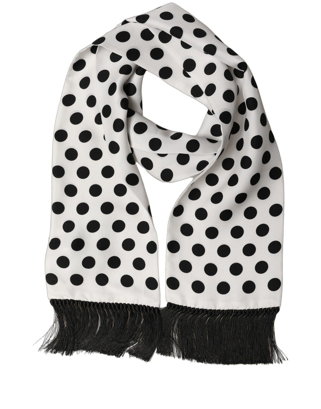Dolce & Gabbana Black White Polka Dot Fringed Lace Stole Scarf