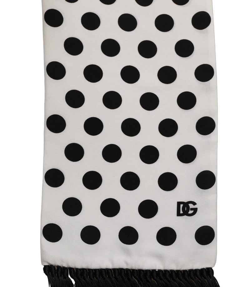 Dolce & Gabbana Black White Polka Dot Fringed Lace Stole Scarf