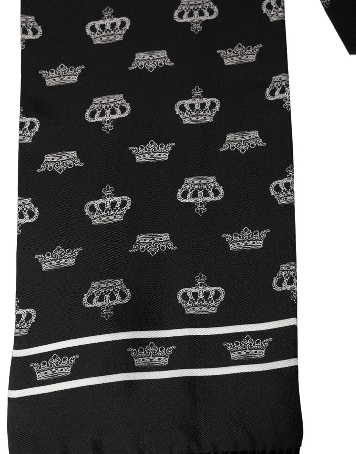 Dolce & Gabbana Black Silk Crown Fringed Neck Shawl Scarf