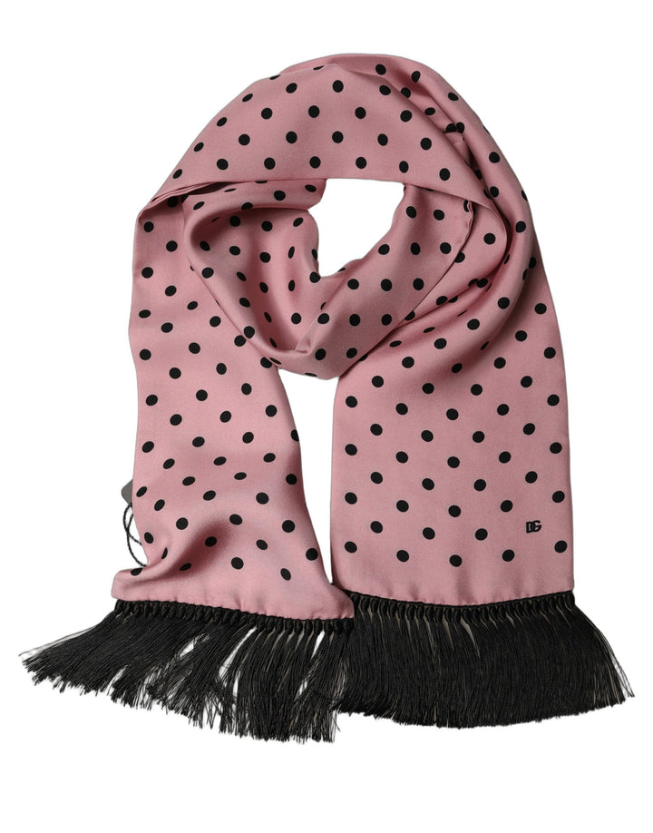 Dolce & Gabbana Pink Polka Dot Silk Fringed Lace Stole Scarf