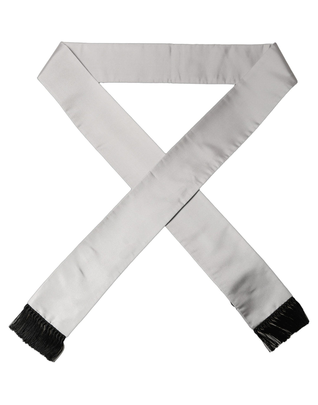 Dolce & Gabbana Light Gray Satin Silk Fringed Lace Stole Scarf