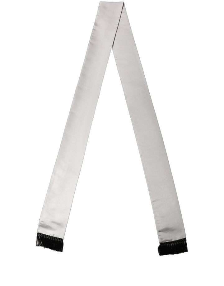 Dolce & Gabbana Light Gray Satin Silk Fringed Lace Stole Scarf
