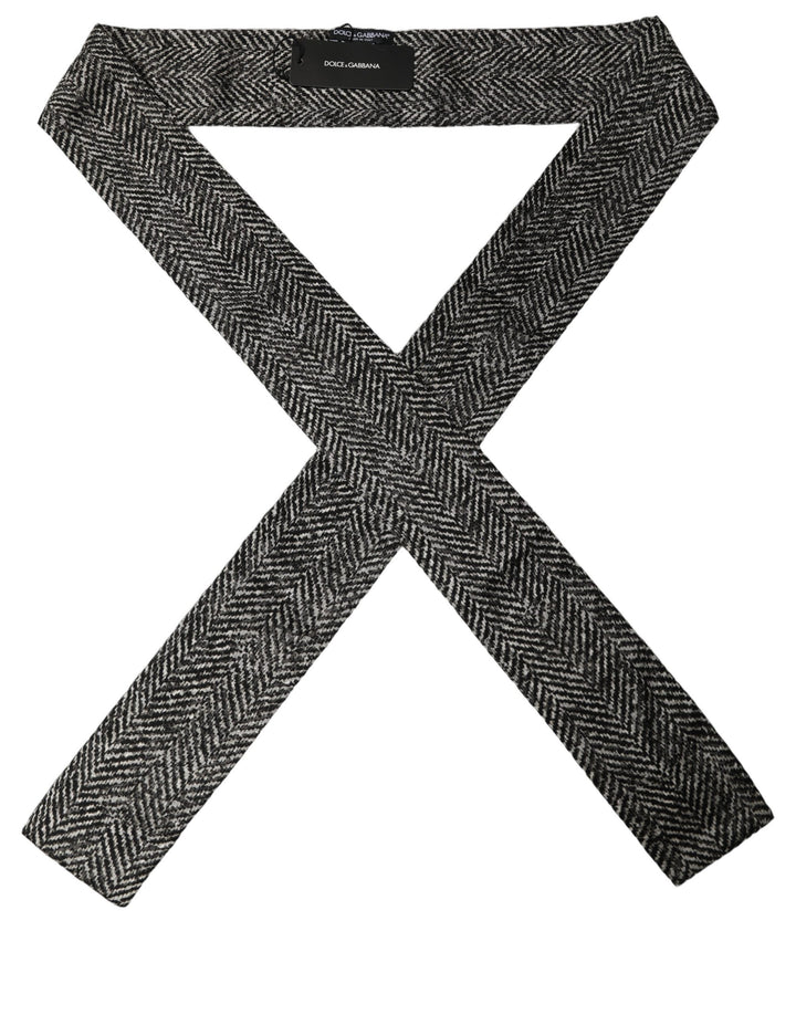 Dolce & Gabbana Black White Herringbone Tweed Shawl Scarf