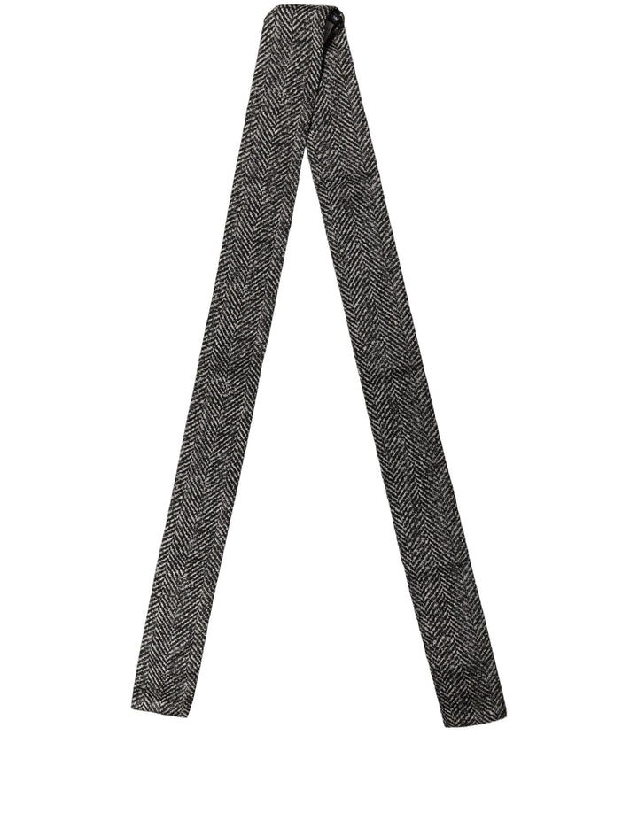 Dolce & Gabbana Black White Herringbone Tweed Shawl Scarf