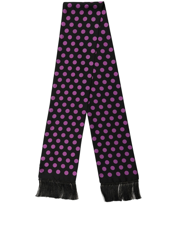 Dolce & Gabbana Men Black Purple Polka Dot Fringed Lace Stole Scarf