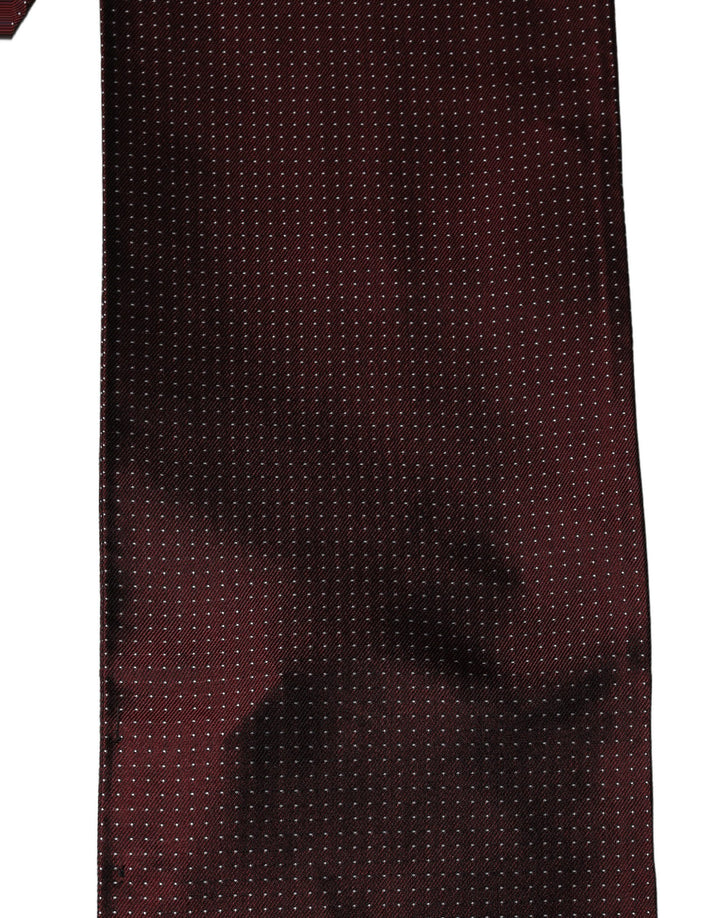 Dolce & Gabbana Burgundy Silk Dotted Fringed Neck Shawl Scarf
