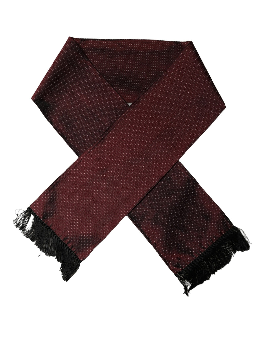 Dolce & Gabbana Burgundy Silk Dotted Fringed Neck Shawl Scarf