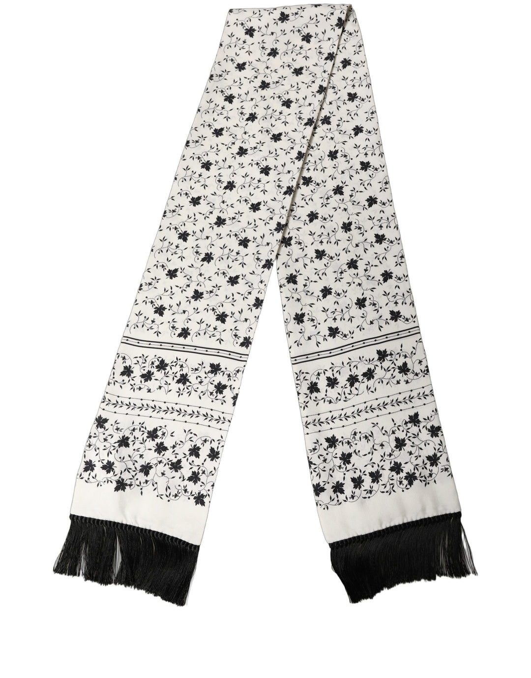 Dolce & Gabbana White Floral Silk Fringed Neck Shawl Scarf