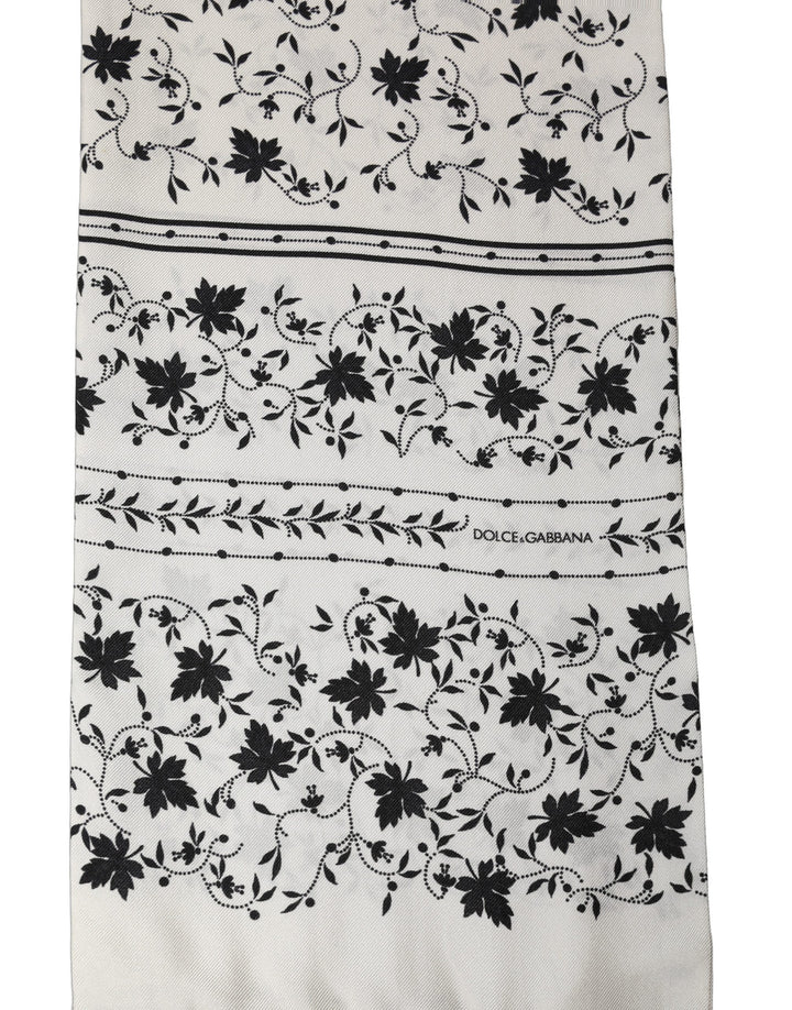 Dolce & Gabbana White Floral Silk Fringed Neck Shawl Scarf