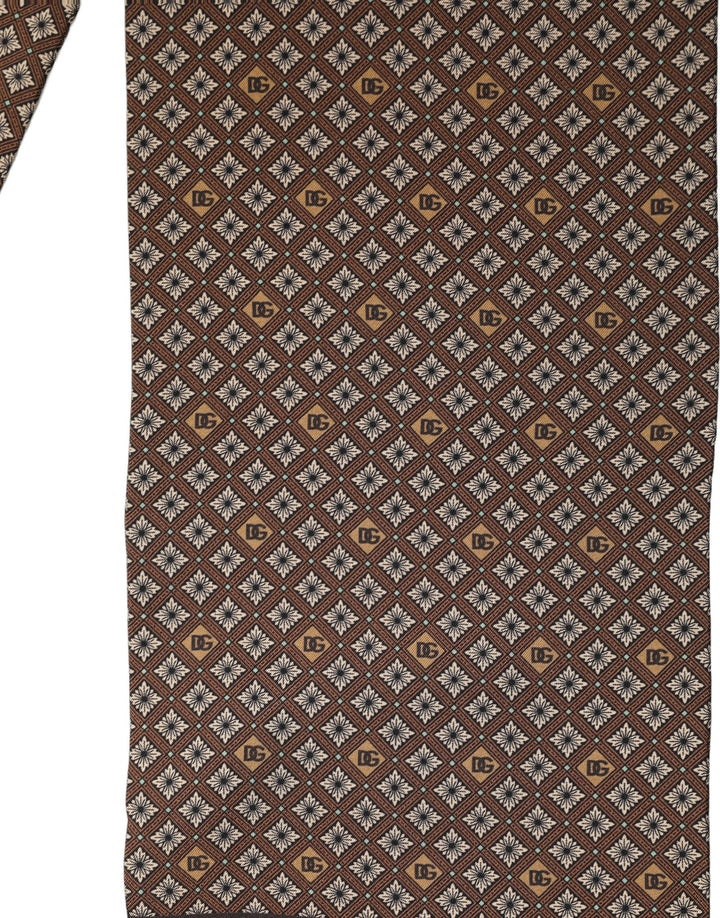 Dolce & Gabbana Brown Geometric Silk Men Neck Shawl Scarf
