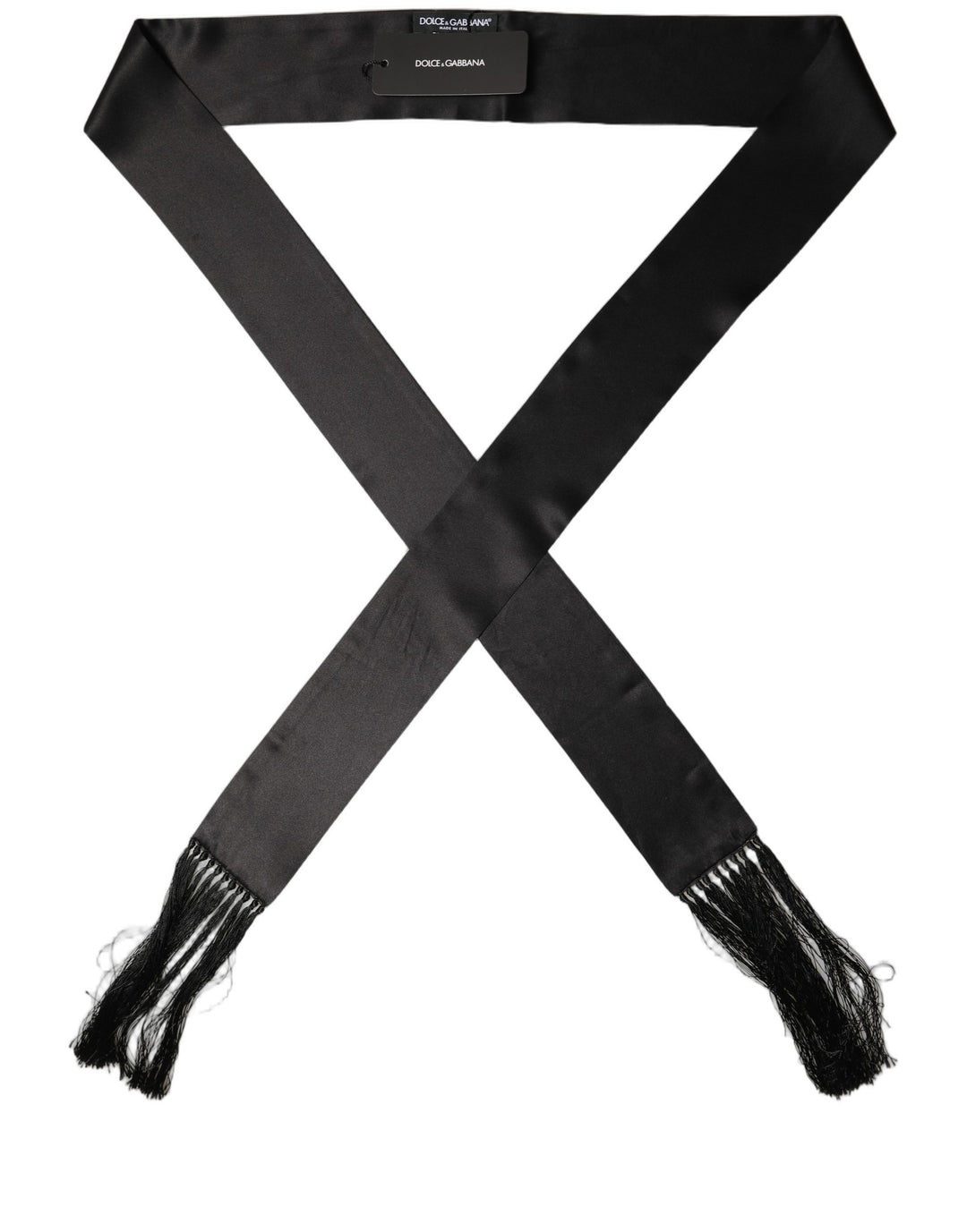 Dolce & Gabbana Men Black Satin Silk Fringed Neck Shawl Scarf