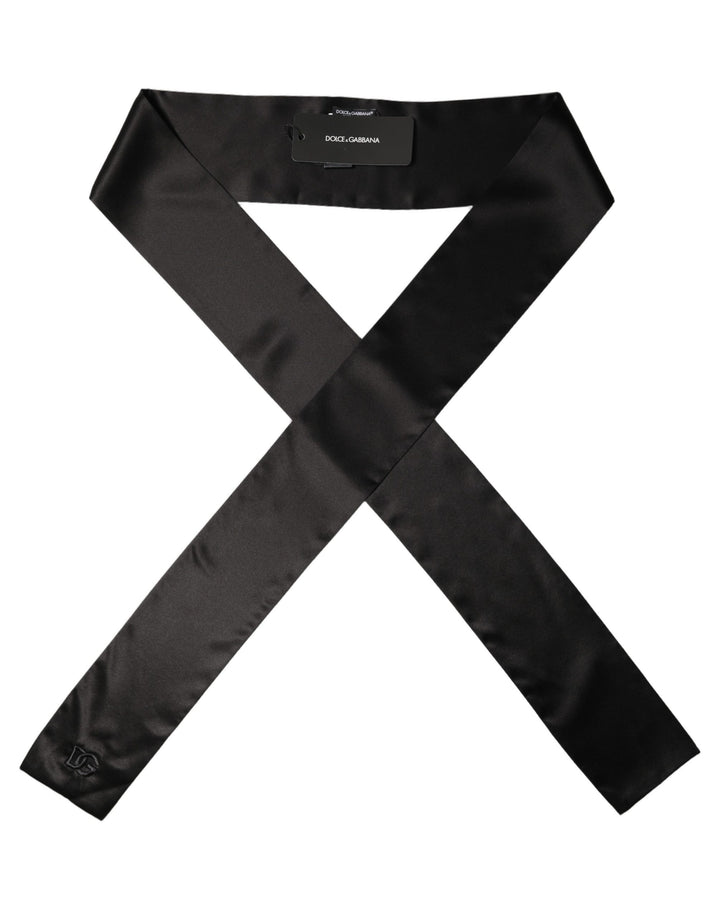 Dolce & Gabbana Men Black Satin Silk Skinny Neck Shawl Scarf