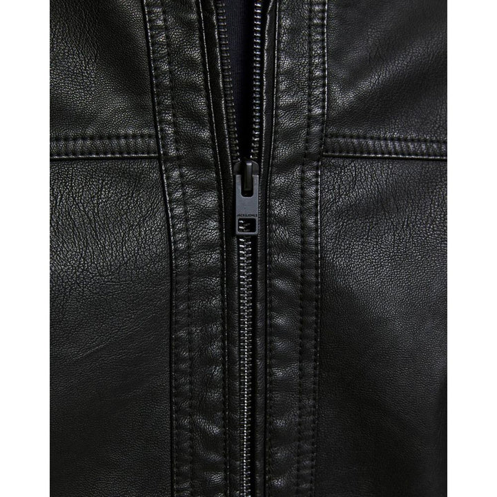 Jack Jones Black Polyamide Leather Jacket