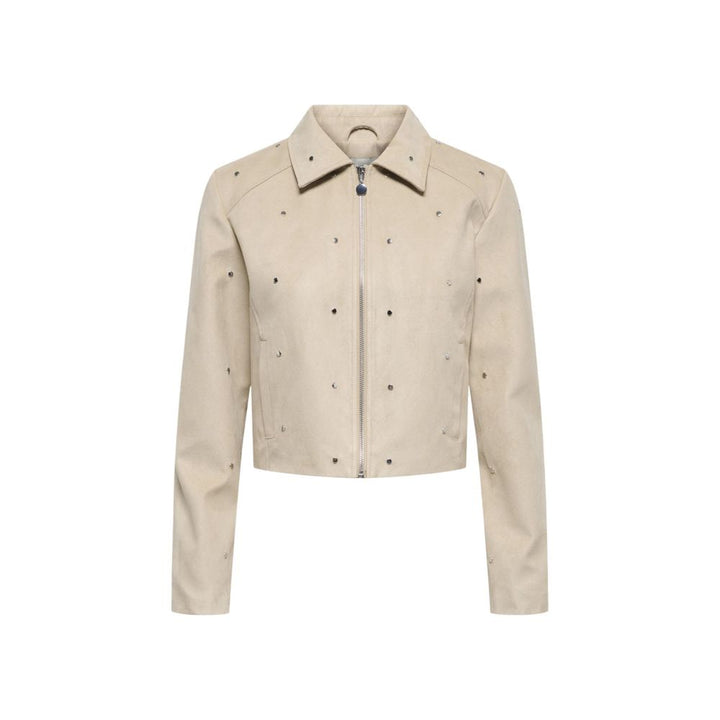 Jacqueline De Yong Beige Polyester Leather Jacket