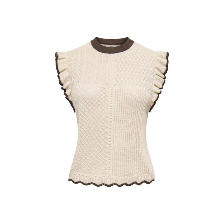 Jacqueline De Yong Beige Cotton Sleeveles T-Shirt