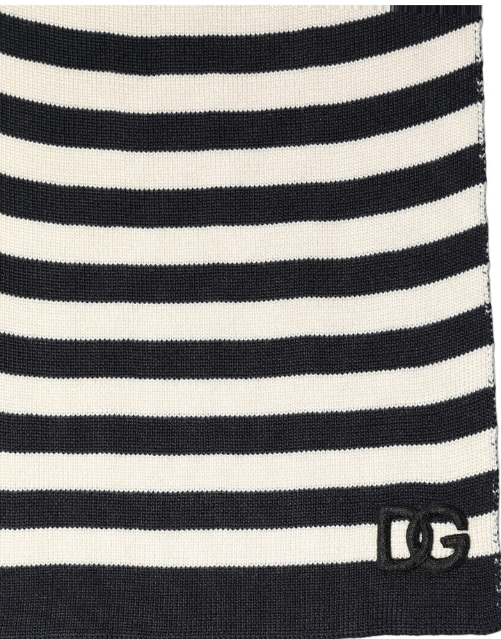 Dolce & Gabbana Black White Stripes Silk Knitted Shawl Scarf