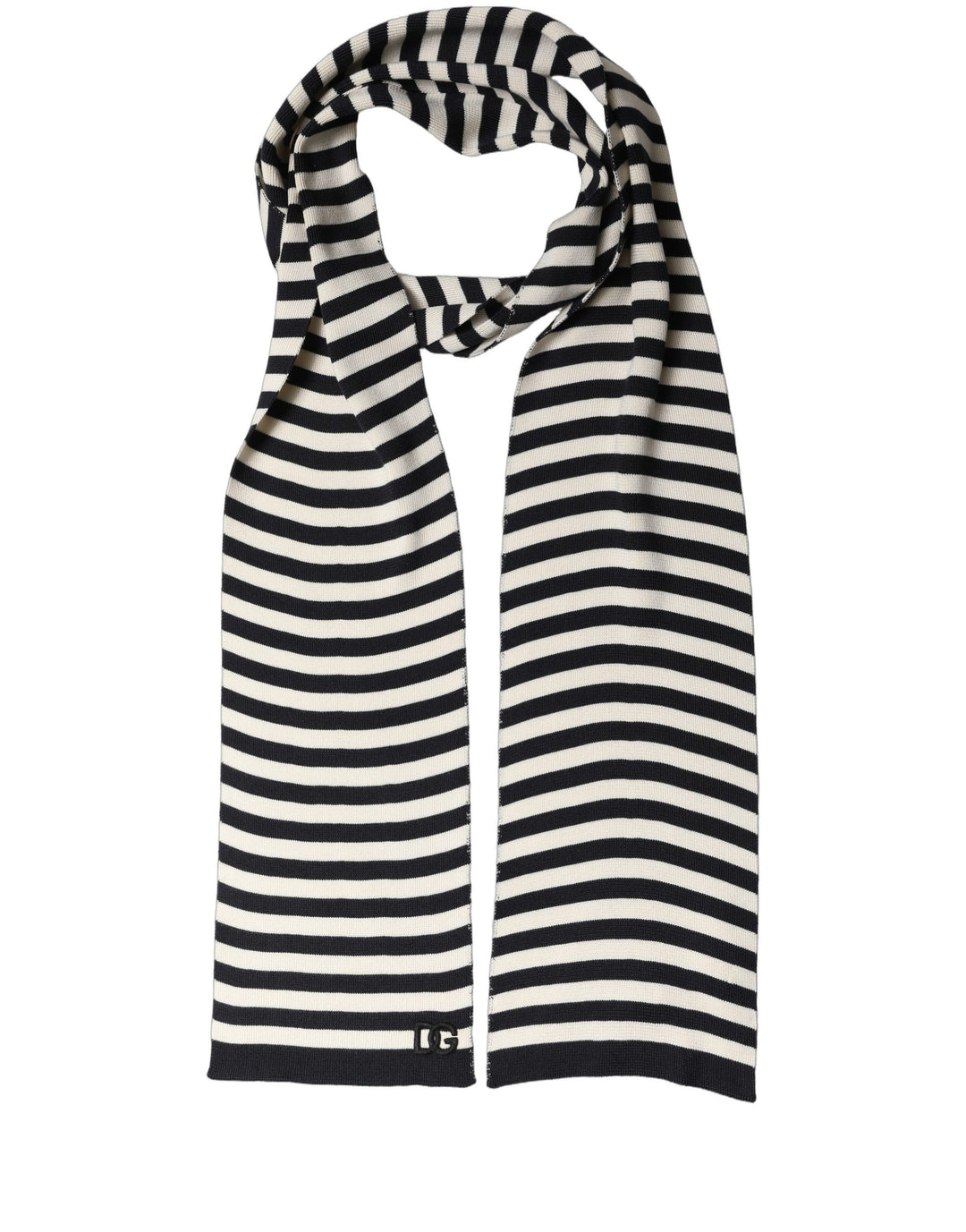 Dolce & Gabbana Black White Stripes Silk Knitted Shawl Scarf
