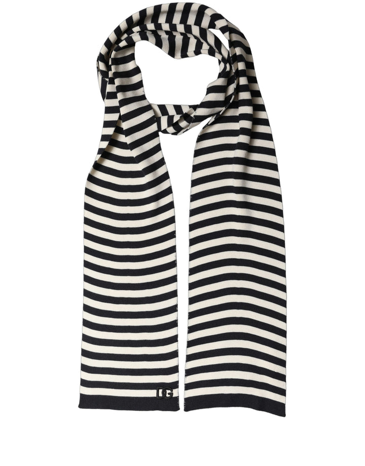 Dolce & Gabbana Black White Stripes Silk Knitted Shawl Scarf