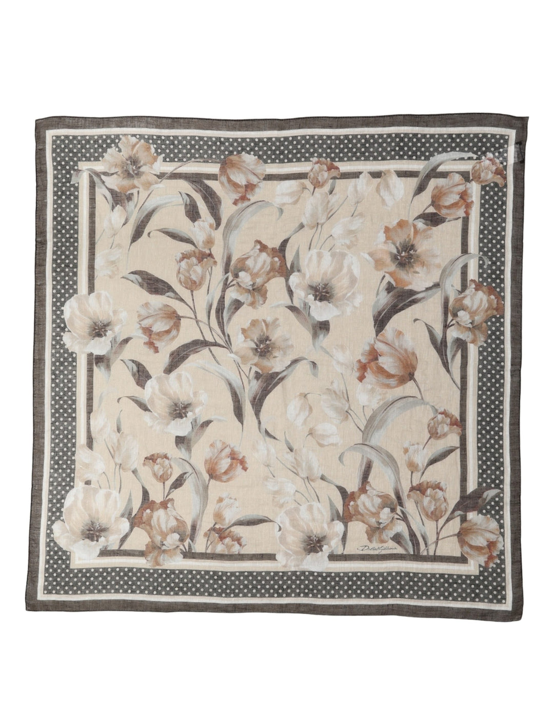 Dolce & Gabbana Men Beige Floral Linen Square Foulard Scarf