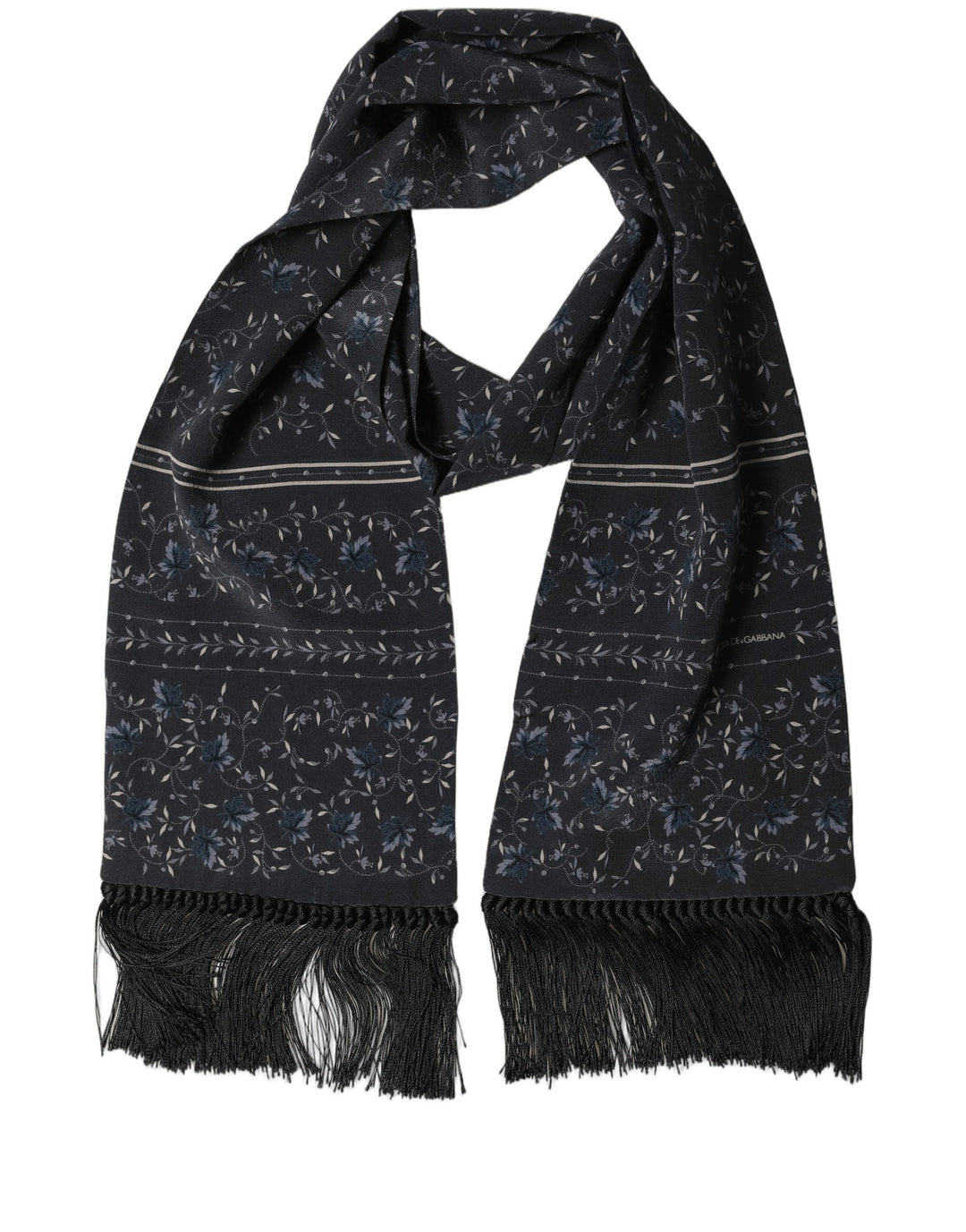 Dolce & Gabbana Blue Floral Silk Fringed Neck Shaw Scarf