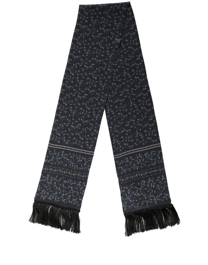 Dolce & Gabbana Blue Floral Silk Fringed Neck Shaw Scarf